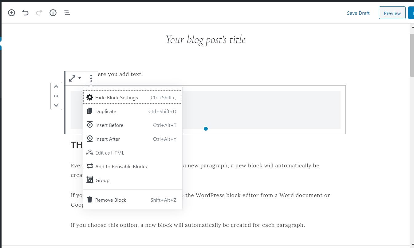 How to add white space in a blog post using the WordPress block editor