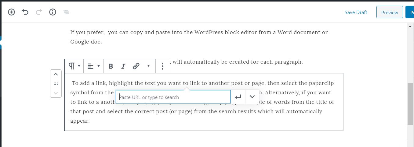 How to add a link in a blog post using the WordPress block editor