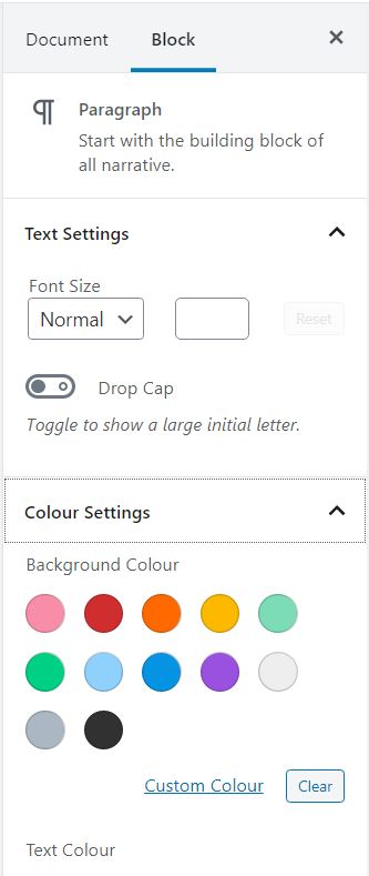How to change the background colour in a blog post using the WordPress block editor