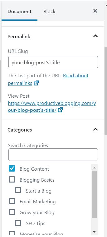 How to change the permalink of a blog post using the WordPress block editor