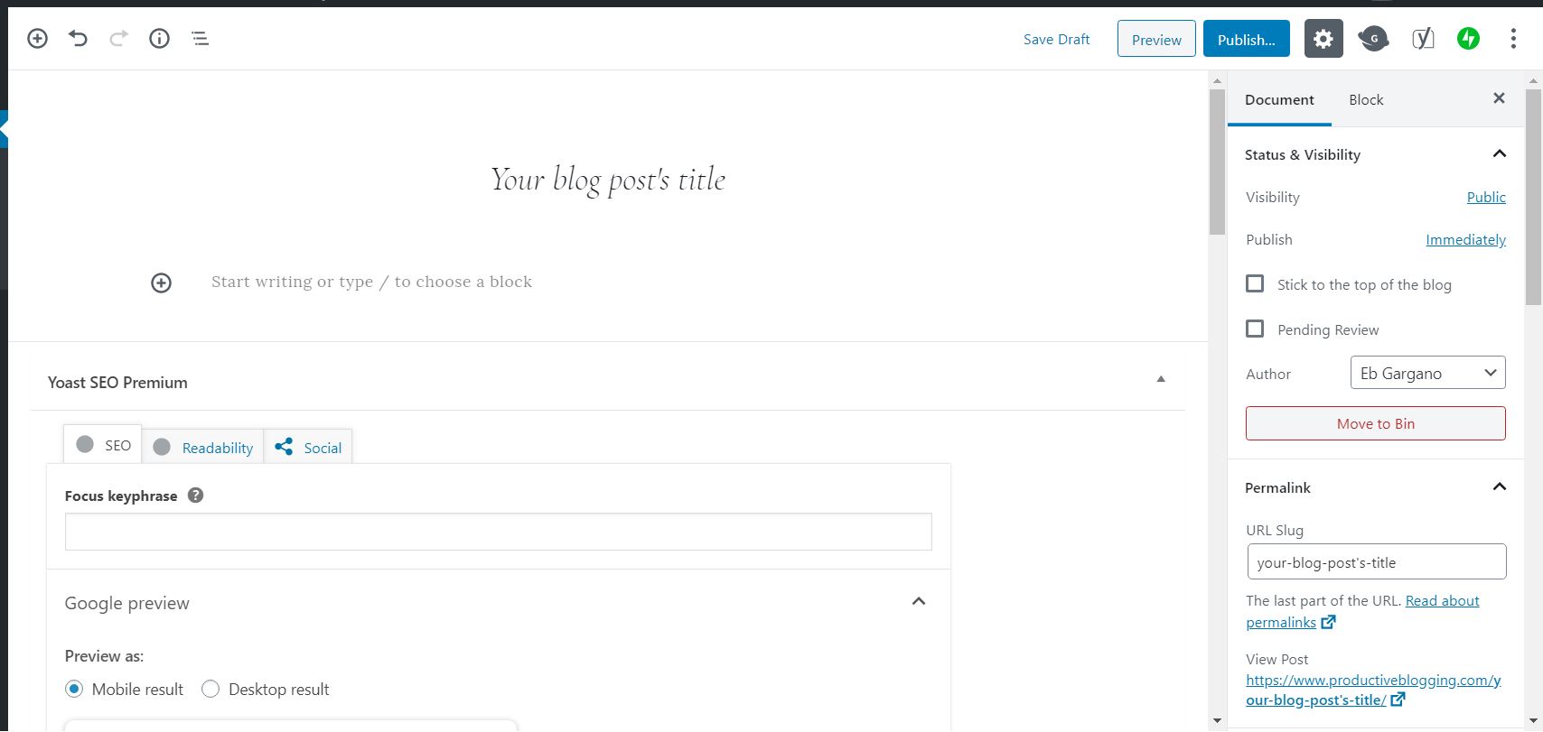 How to add a title to a new WordPress blog post in the block editor